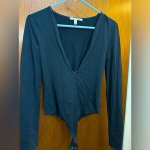 Deep V black body suit